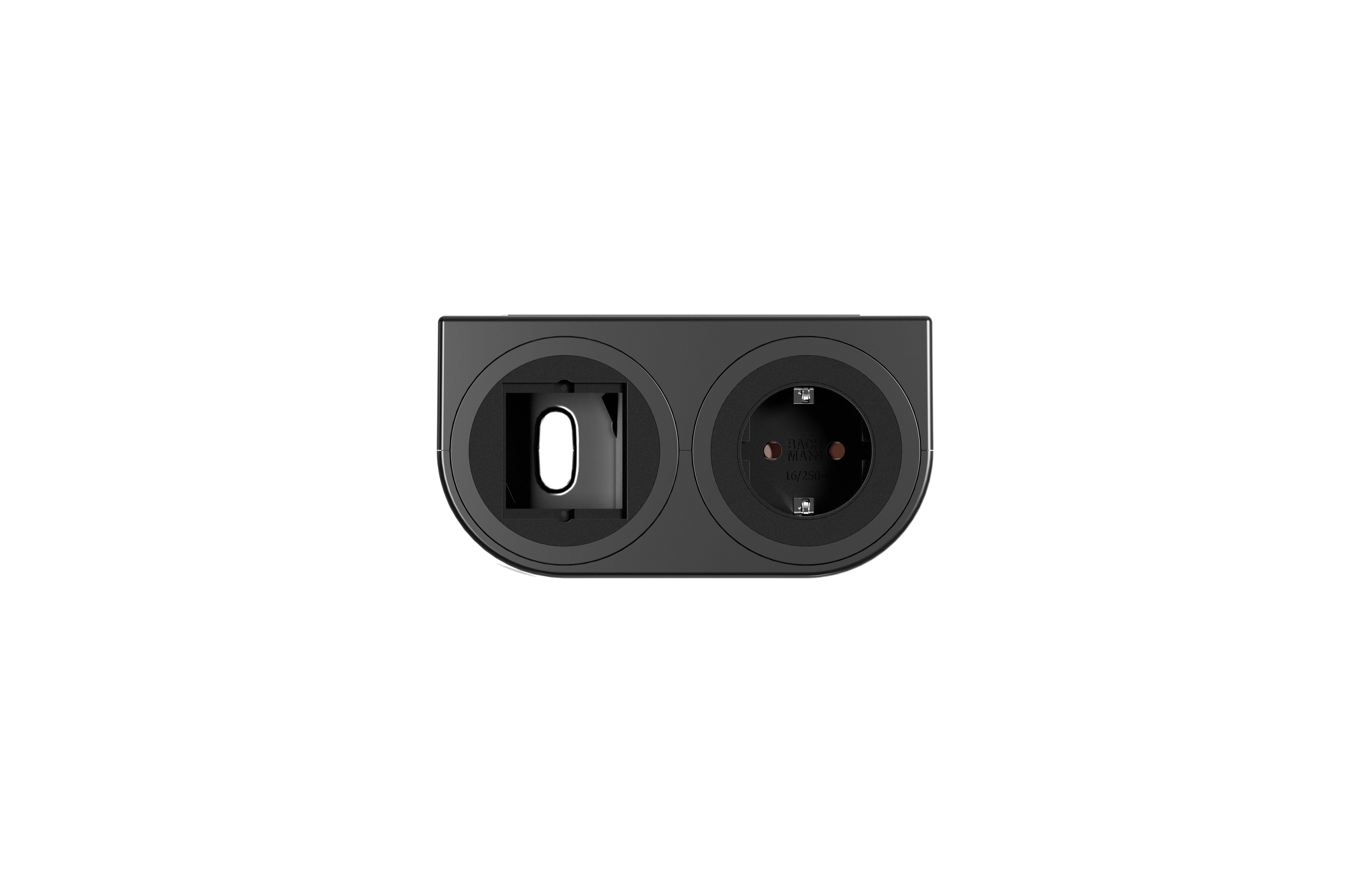 Bachmann BM0020105 Steckdoseneinheit PIX HOLDER 2-fach, 1x Schutzkontaktsteckdose, 1x Custom Module, 0,2 m GST18, schwarz