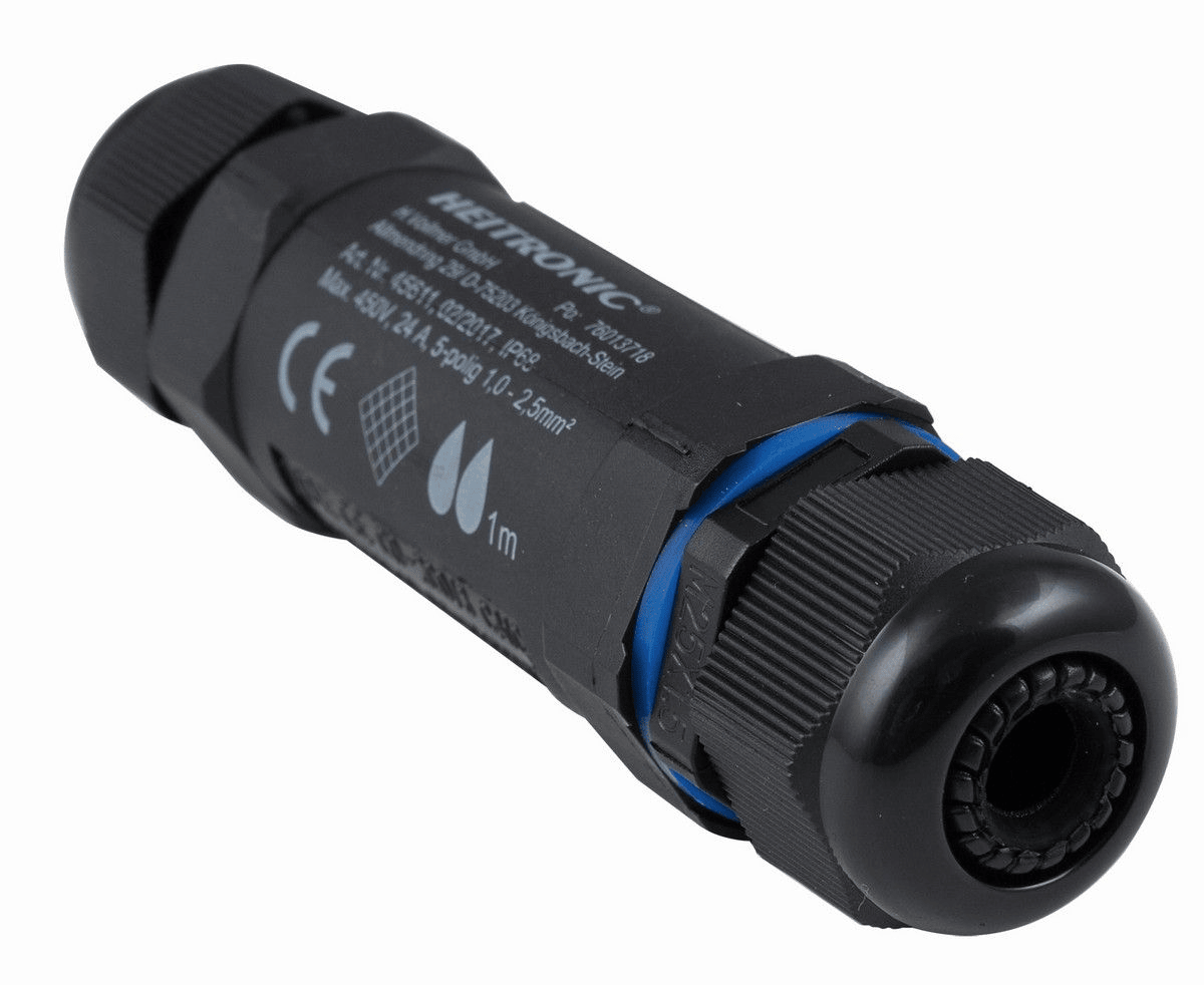 Heitronic 45611 Kabelverbinder 5-polig IP68, M25 (8-14mm Kabeldurchmesser), UV-beständig, wetterfest, für den Außenbereich