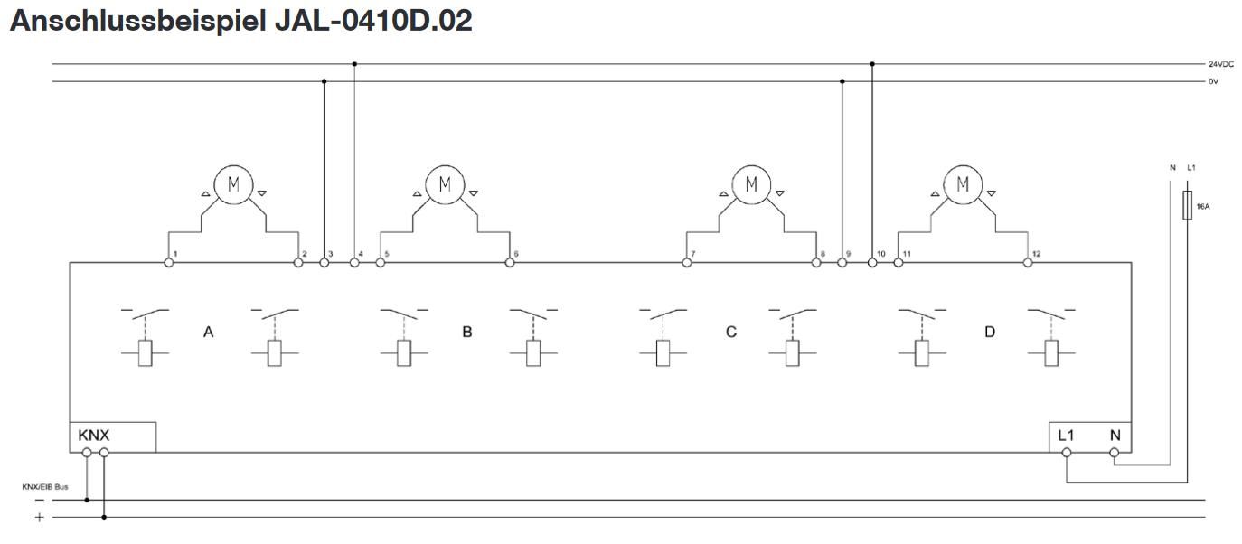 MDT JAL-0410D.02 Jalousieaktor 4-fach, 4TE REG, 8A, 24VDC