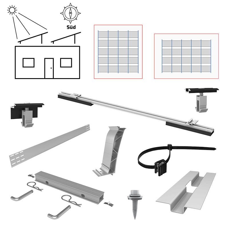 K2 E24-PV-SET3-UKF-20-S Unterkonstruktions-Set Flachdach Süd für 20 Module (ca. 8-9 kWp)