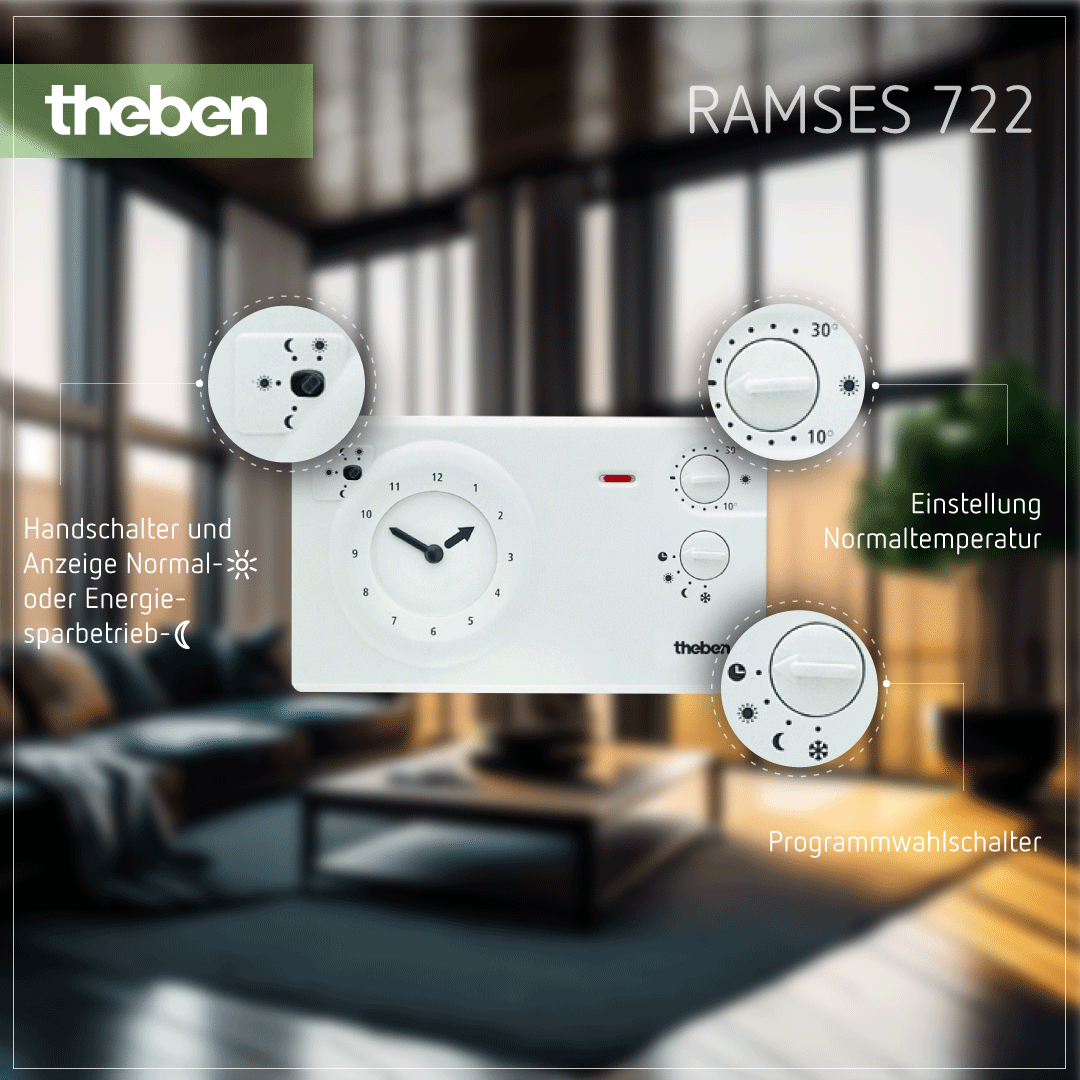 Bedienung des Theben RAMSES 722 – Analog-Uhrenthermostat, 230V, für Tages- und Wochenprogramm Einfache Bedienung: Theben RAMSES 722 – Analog-Uhrenthermostat, 230V, für Tages- und Wochenprogramme