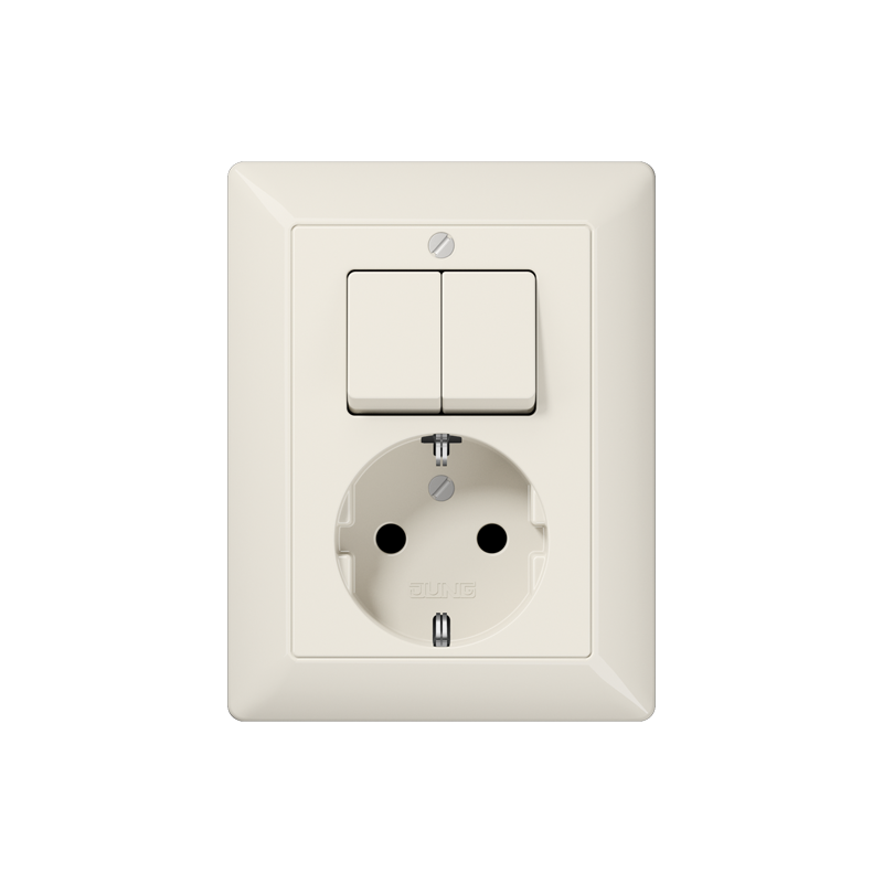 Jung AS5575EU Schutzkontakt-Steckdose mit Serienschalter, Schraubklemmen, ohne Krallen, Duroplast, Serie AS, weiß (ivory)