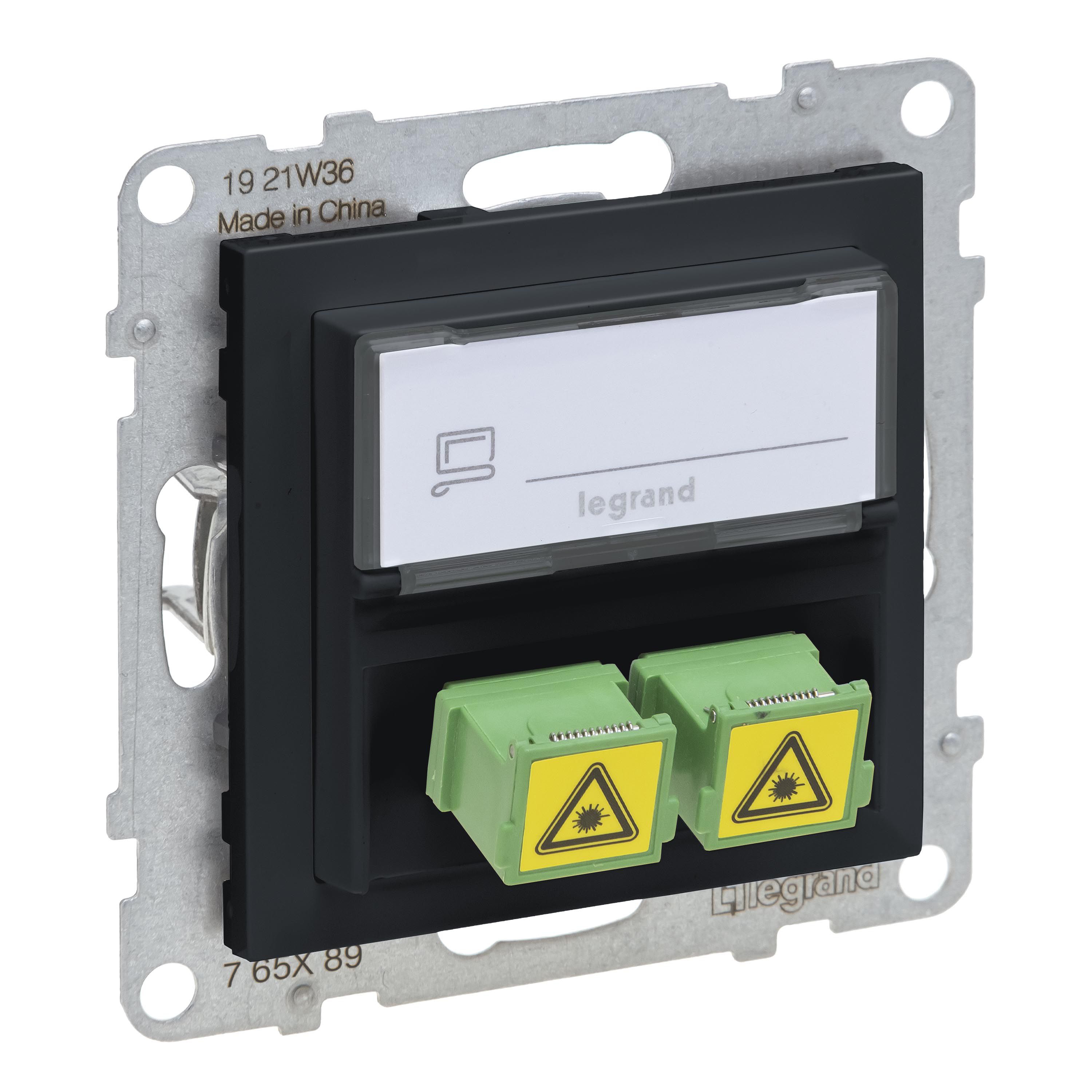 Legrand 765489 SEANO SC/APC Monomode Glasfaser-Steckdose, Anschluss von 2 Glasfaserkabeln, mit 1 Duplex Adapter, anthrazit lackiert