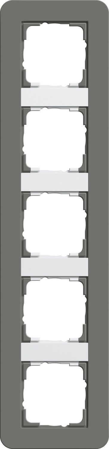 Gira 0215413 Abdeckrahmen 5-fach, Gira E3, dunkelgrau Soft-Touch mit Trägerrahmen reinweiß glänzend
