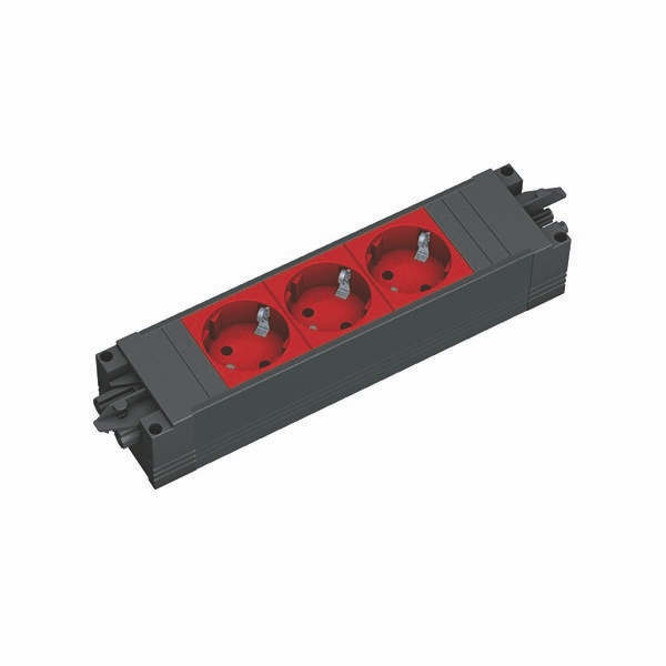 Bachmann 906.18816 Modulare Steckdosenleiste STEP BASE, 3x Schutzkontaktsteckdose, GST18, schwarz/rot