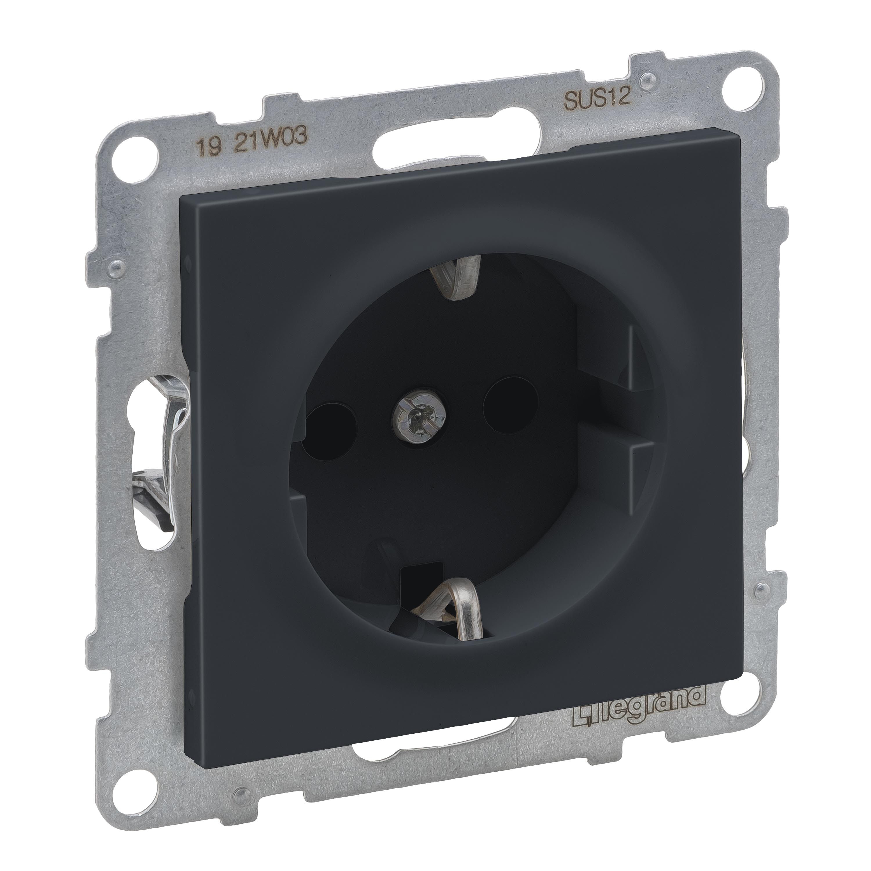 Legrand 765420 SEANO Schutzkontakt-Steckdose, Steckklemmen, 16 A, 250 V, mit erhöhtem Berührungsschutz, anthrazit lackiert