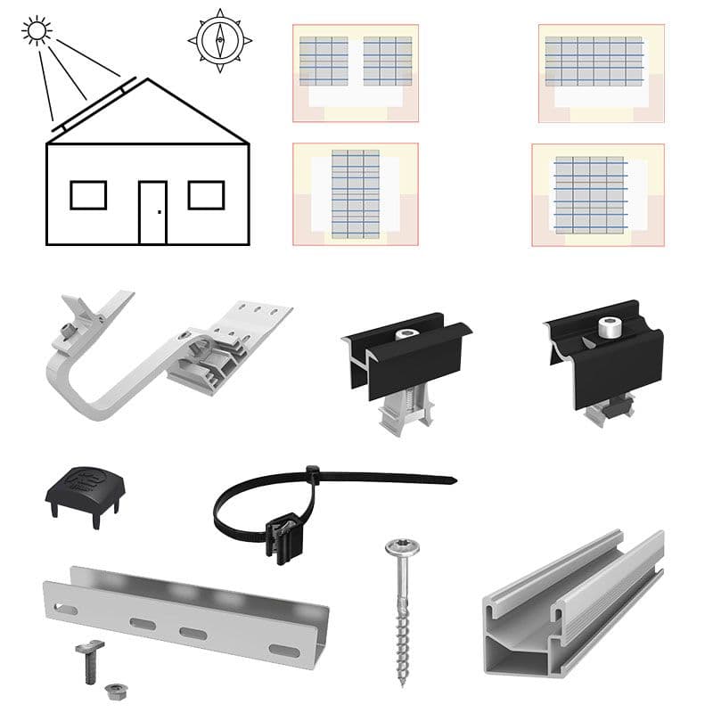 K2 E24-PV-SET3-UKS-12 Unterkonstruktions-Set Schrägdach für 12 Module (ca. 5 kWp)