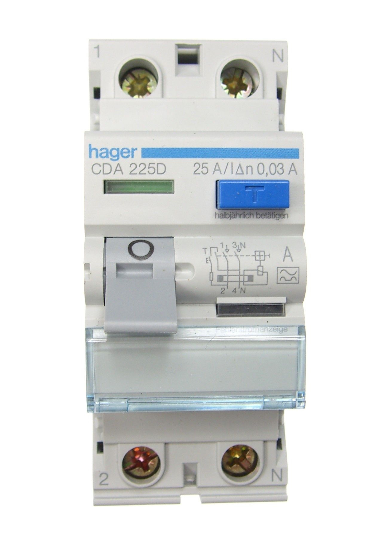 Hager CDA 225 D Fehlerstrom-Schutzschalter, 2polig, 25A, 30mA, Typ A