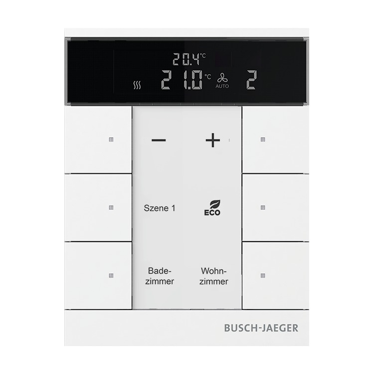 Busch-Jaeger SBR-F-6.0.11-84 Raumtemperaturregler mit Bedienfunktion, 6-fach, studioweiß glänzend, Busch-Tenton®