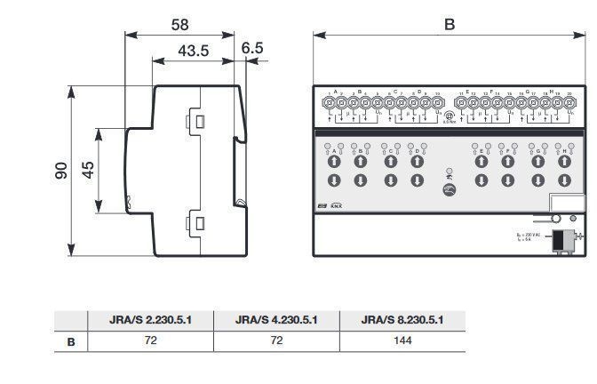 ABB JRA/S2.230.5.1 Jalousie-/Rollladenaktor, Fahrzeiterm., 2-fach, 230 V AC, man. Bed., REG