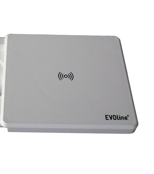EVOline® 159270002300 Tisch-Einbausteckdose Square80 mit Qi-Ladestation +USB +CAT6 3m-flexibel