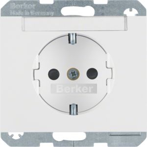 Berker 47387009 Schutzkontakt-Steckdose mit Beschriftungsfeld und erhöhtem Berührungsschutz, K.1, polarweiß glänzend