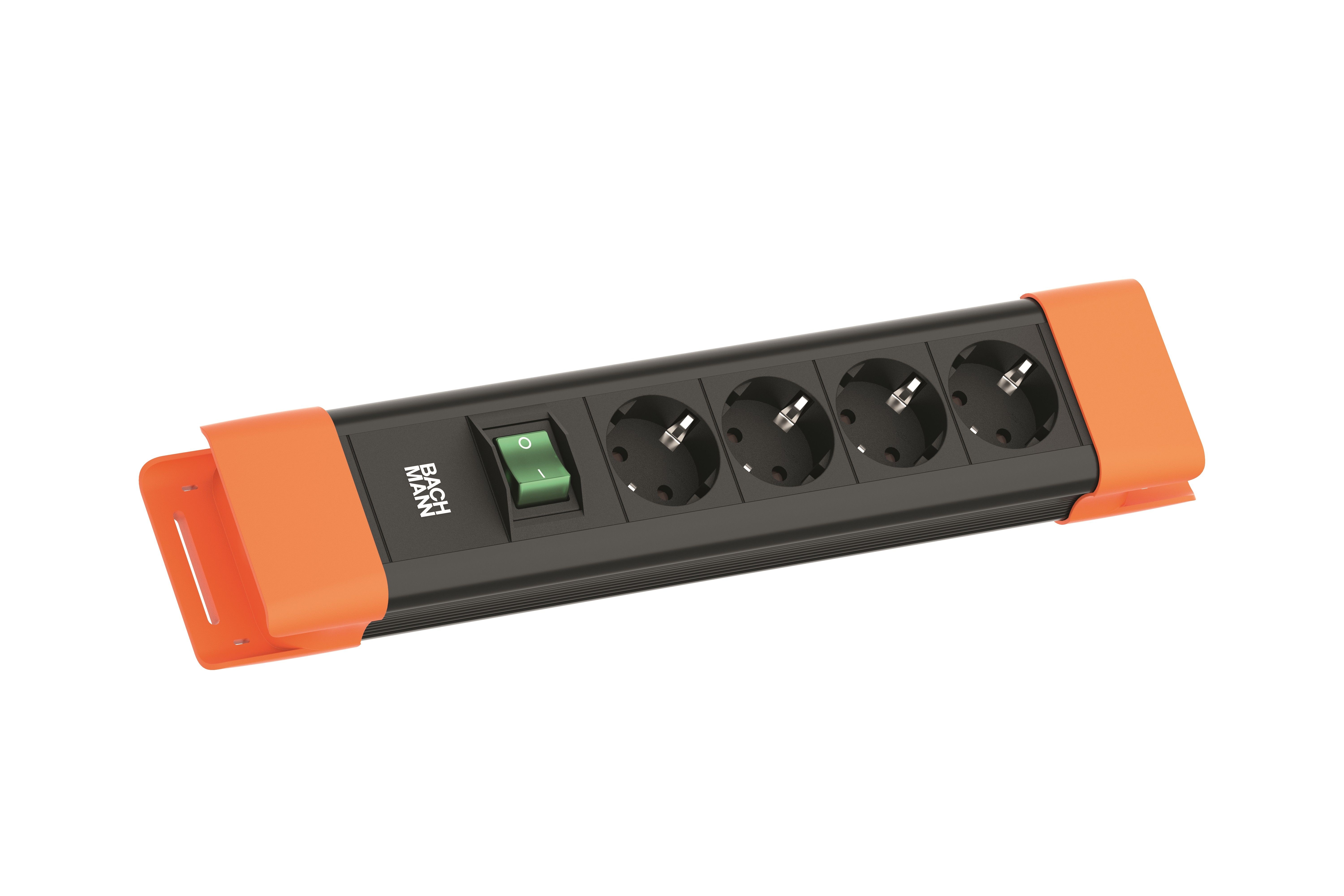 Bachmann BM005919 Steckdosenleiste CONNECTUS, 4x Schutzkontaktsteckdose, 1x Schalter, 2,0 m Schutzkontaktwinkelstecker, schwarz / orange