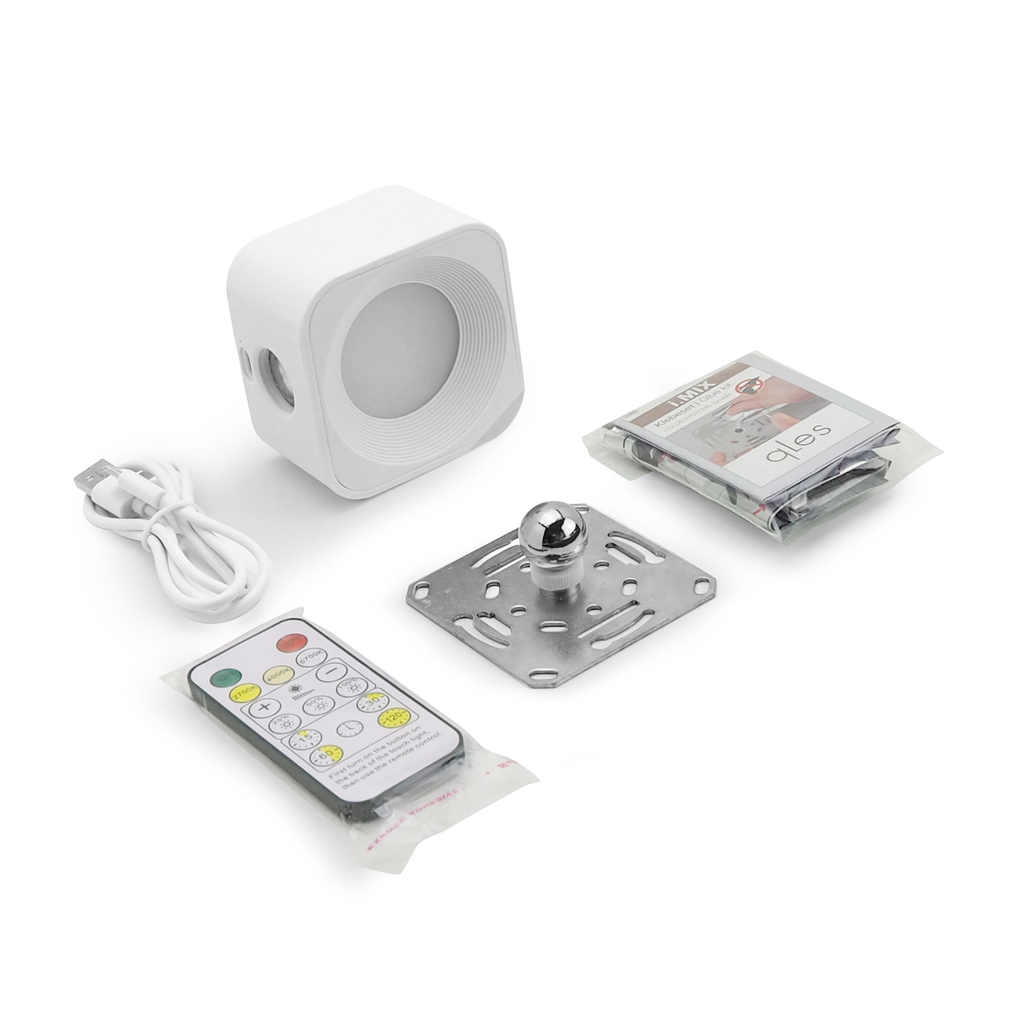 qles AWE0625 Akku Wandleuchte, für Merten System-M, LED/3 Farbstufen (2700K, 4000K, 5700K), Aktivweiß glänzend, quadratisch, IPX4, dimmbar, magnetisch/abnehmbar