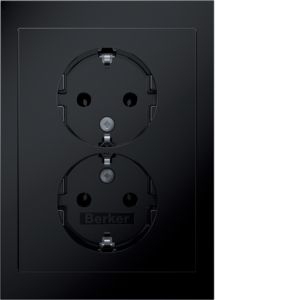 Berker 47742245 Schutzkontakt-Doppelsteckdose mit Abdeckplatte R.3 schwarz glänzend