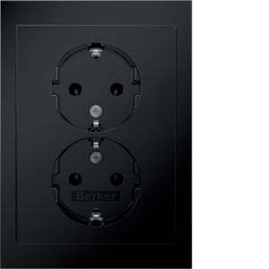 Berker 47742245 Doppelsteckdose Schutzkontakt mit Abdeckplatte, R.3, schwarz glänzend