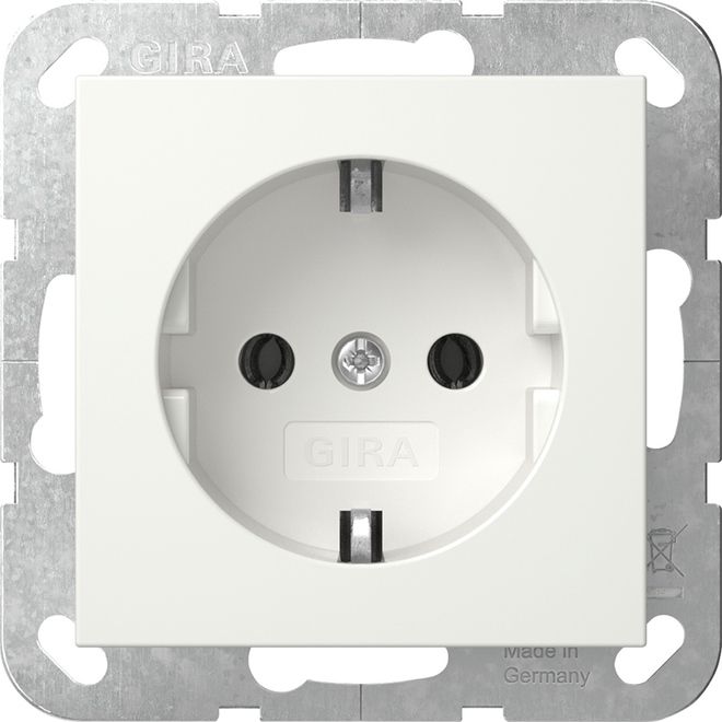 Gira 418027 Schutzkontakt-Steckdose mit Schraubklemmen, System 55, reinweiß seidenmatt