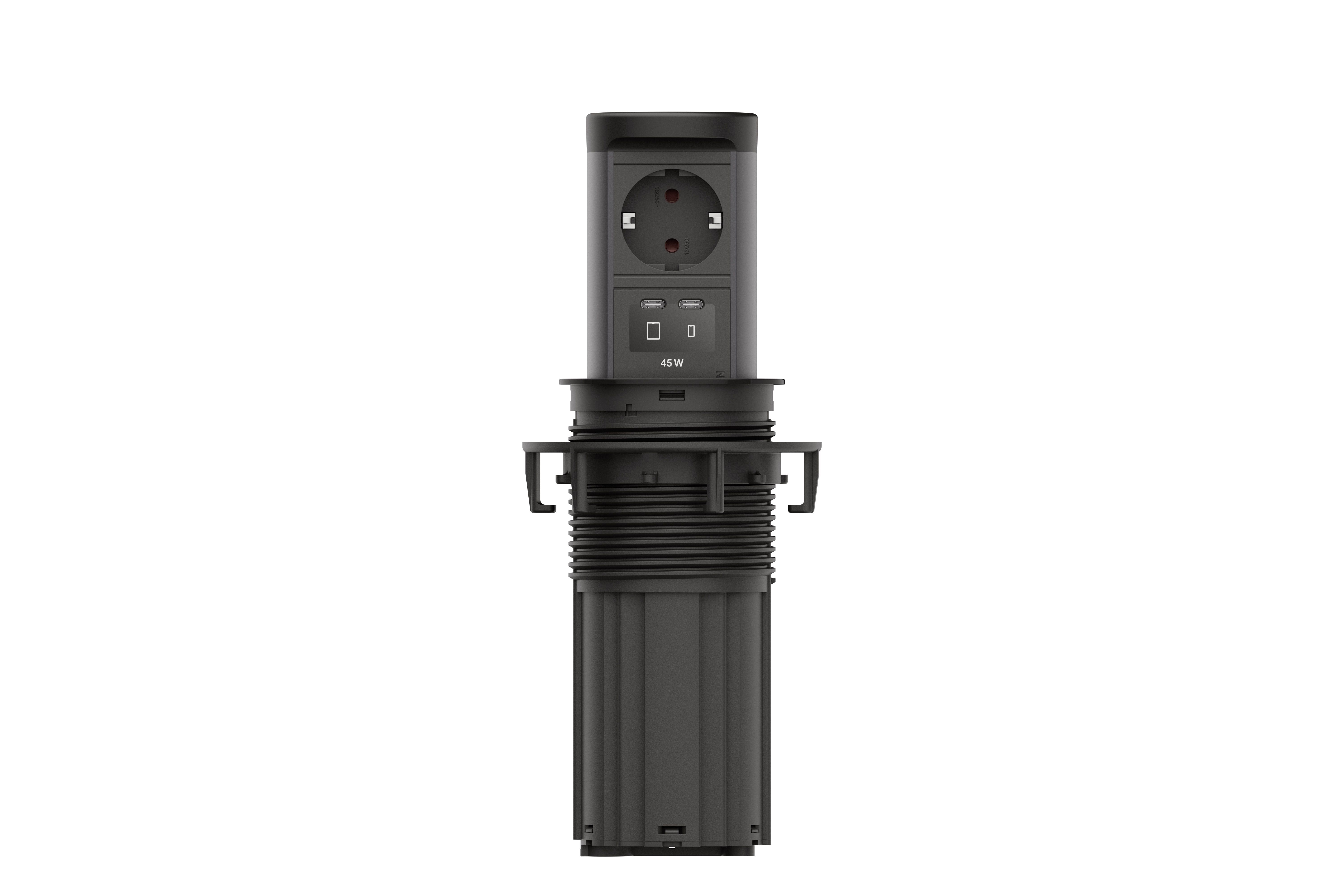 Bachmann BM0020575 Steckdoseneinheit ELEVATOR 2, versenkbar, 1x Schutzkontaktsteckdose, 1x USB C/C 45 W, 2,0 m Aderendhülsen und Montagestecker, schwarz matt