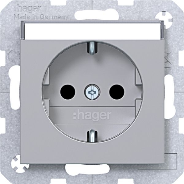 Hager WAS1201TA Schutzkontaktsteckdose, Beschriftungsfeld, erhöhter Berührungsschutz, Steckklemmen, A.x/C.x, titan matt