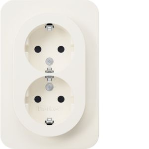 Berker 47592089 Doppelsteckdose Schutzkontakt Abdeckplatte erhöhtem Berührungsschutz, R.1, polarweiß glänzend