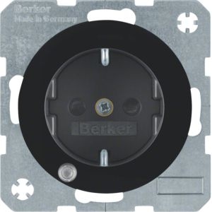 Berker 41102045 Schutzkontakt-Steckdose mit Kontroll-LED, erhöhtem Berührungsschutz und Schraub-Liftklemmen R.x schwarz glänzend