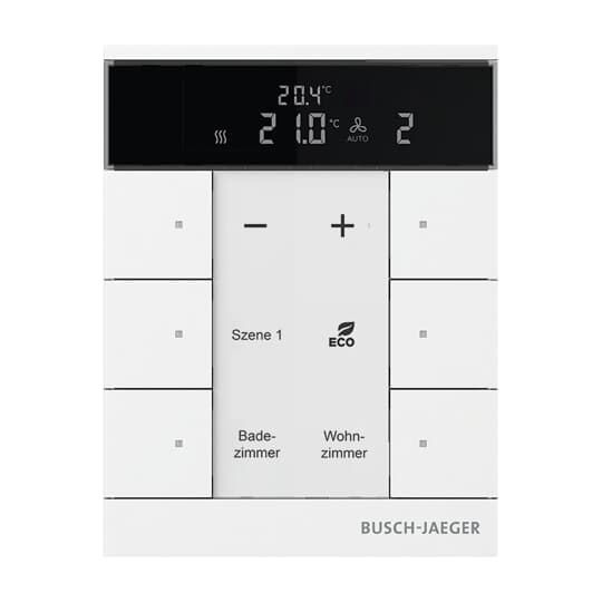 Busch-Jaeger SBS/U6.0.11-84 Raumtemperaturregler 6-fach Nebenstelle mit Bedienfunktion, studioweiß glänzend, Busch-Tenton