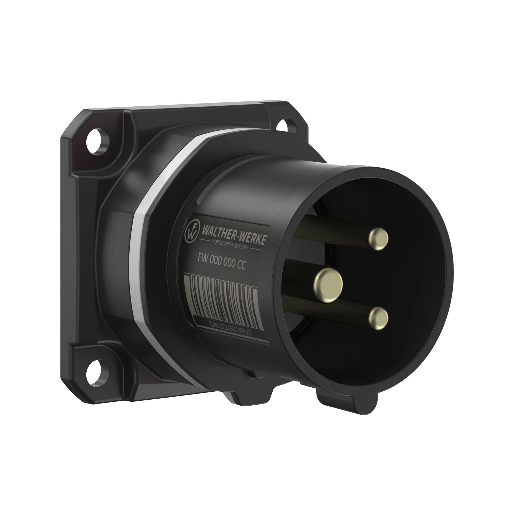 Walther Werke FW612303SK CEE NEO Anbaugerätestecker gerade 16A 3P 3h IP54 mit Schraubtechnik und 60x60mm Flansch