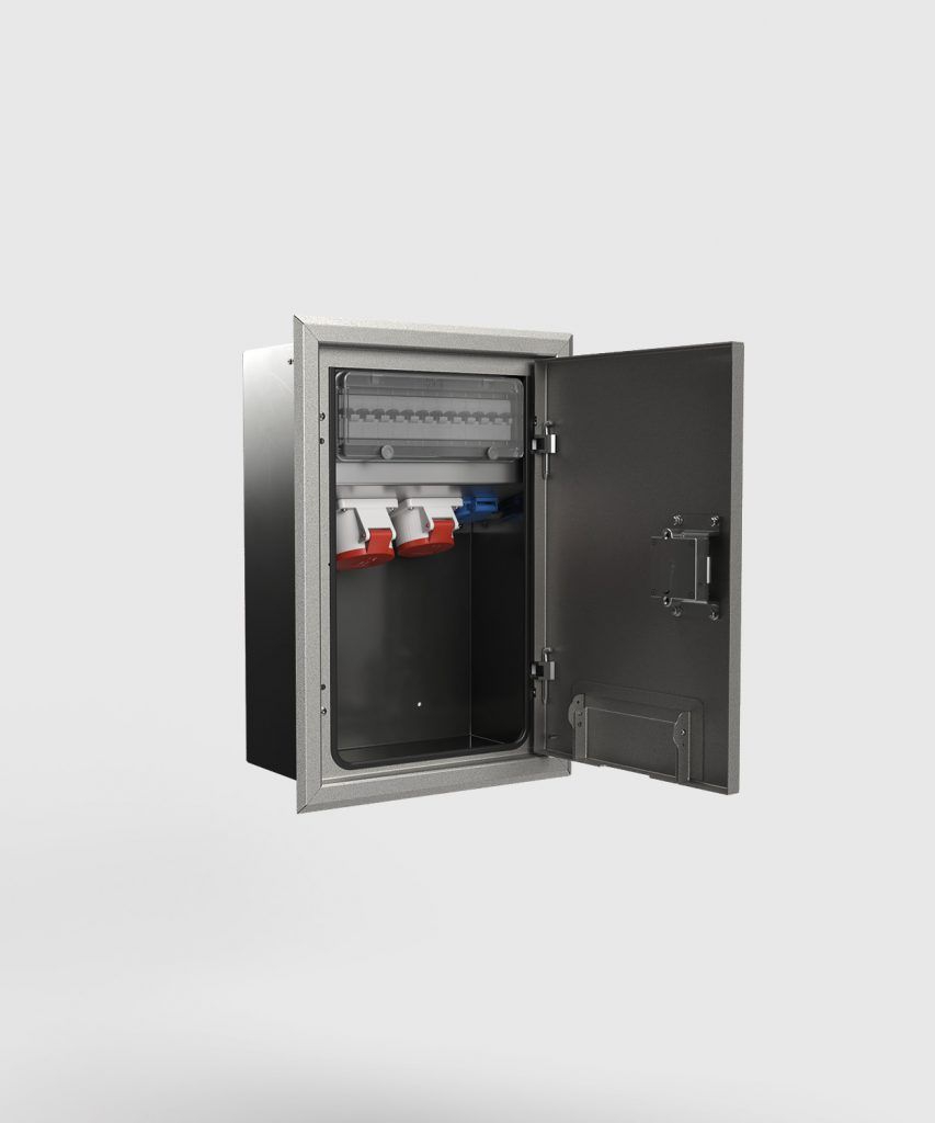 BS 5722E-1-7 Wandverteiler, 1x CEE 5/16A, 1x CEE 5/32A, 2x Schutzkontakt-Steckdose, dunkelgrau (DB703)