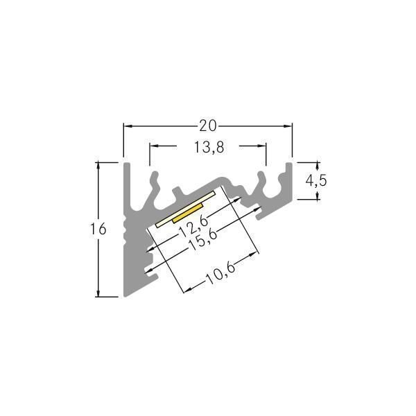 Brumberg 53700260 LED-Anbau-Eckprofil, 2000 x 20 x 16 mm, aluminum