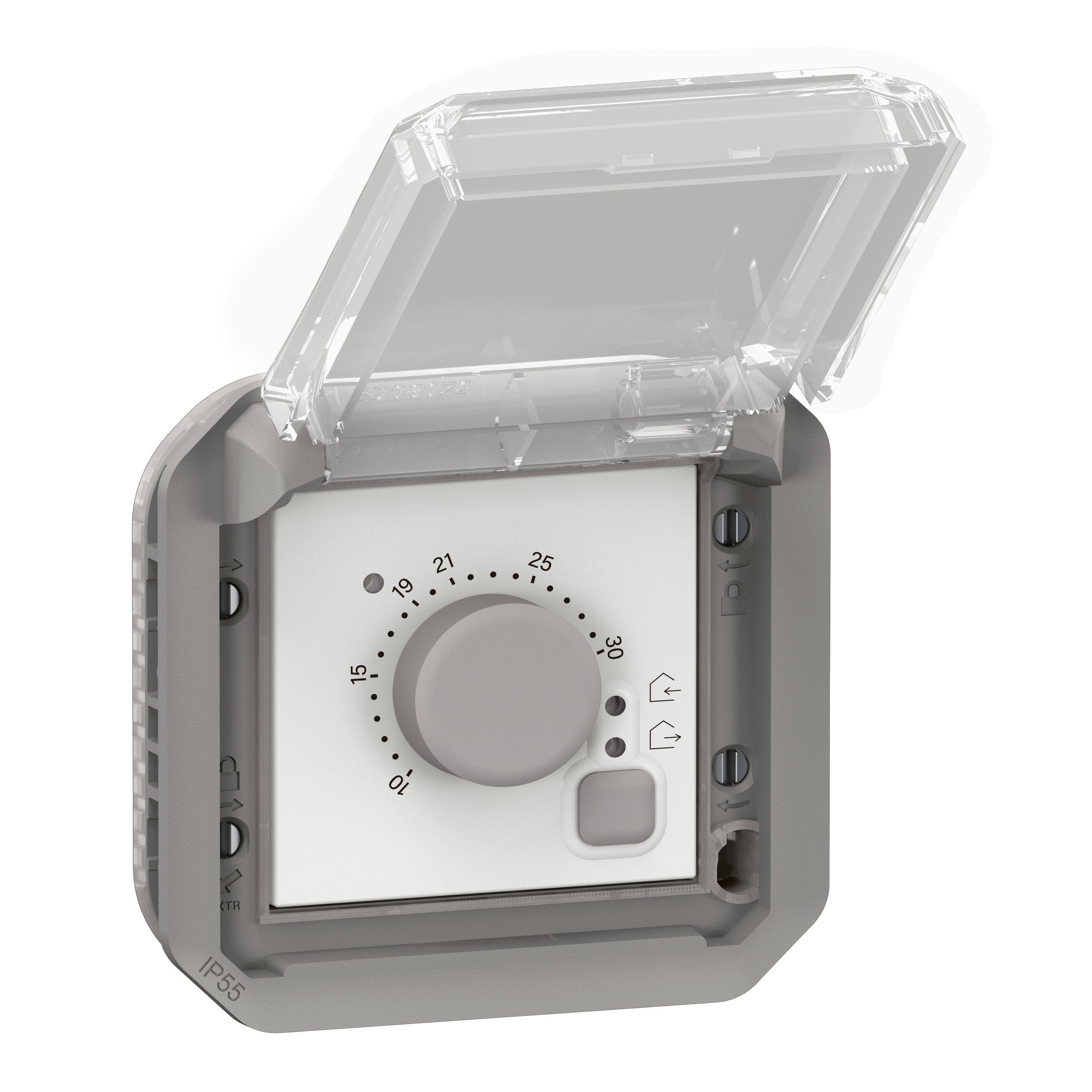 Legrand 069508L Plexo New Einsatz elektronischer Thermostat mit Bedientaste zum Heiten oder Kühlen, grau/ultraweiß