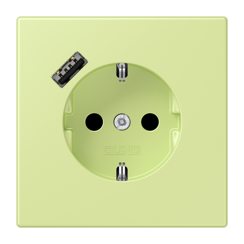 Jung LC152018A222 Schutzkontakt-Steckdose mit USB-Ladegerät Typ A, Safety+, Les Couleurs® 32053, vert jaune clair