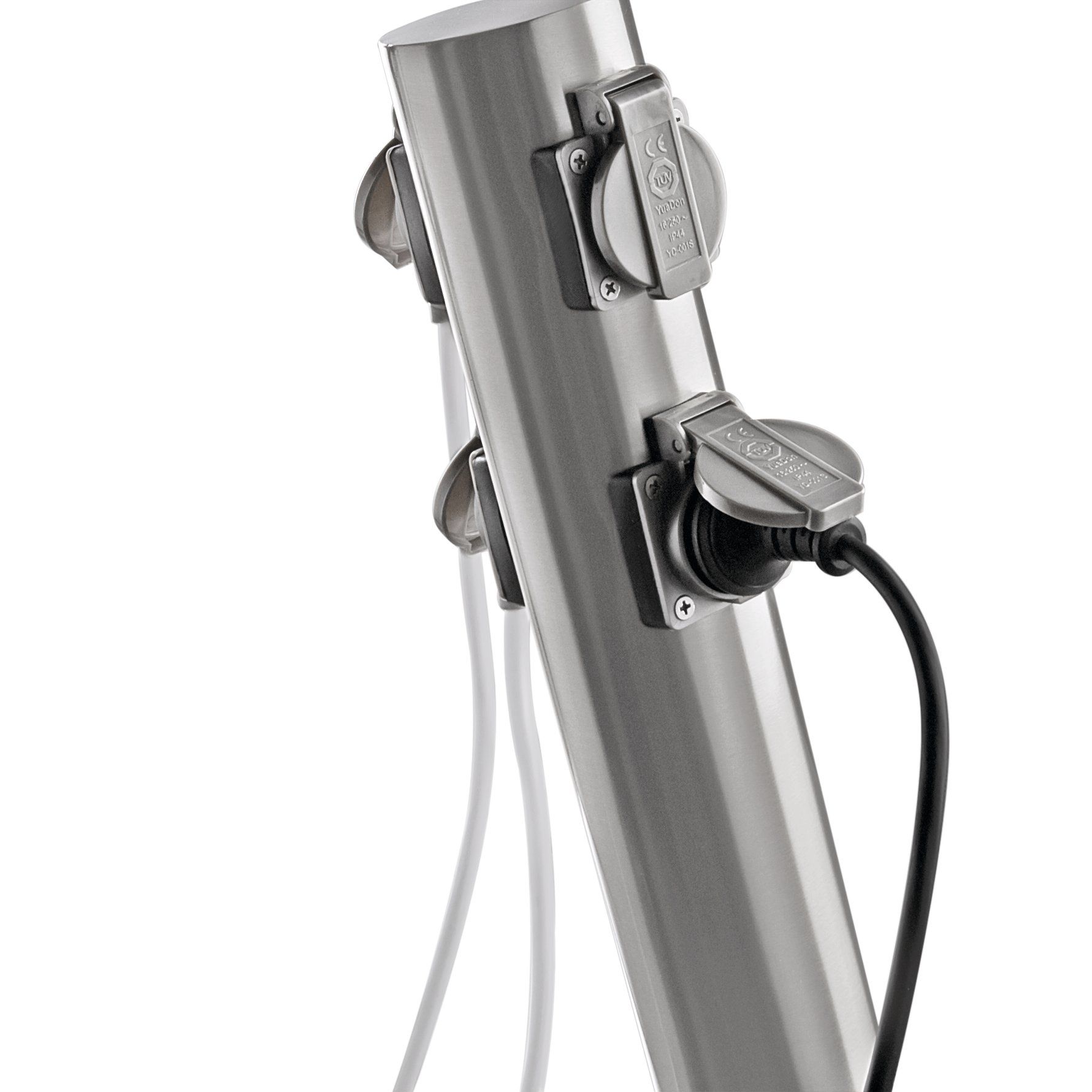 Heitronic 35104 Energieverteiler TOKIO, rund, 4-fach, IP44, Höhe 450 mm, edelstahl