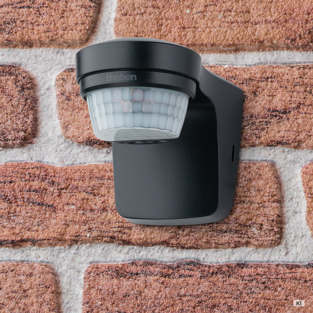 Theben 1010506 theLuxa S180 BK Bewegungsmelder 180° für Wandmontage, IP55, schwarz