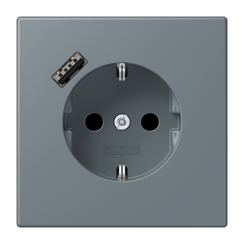 Jung LC152018A251 Schutzkontakt-Steckdose mit USB-Ladegerät Typ A, Safety+, Les Couleurs® 4320H, gris 59
