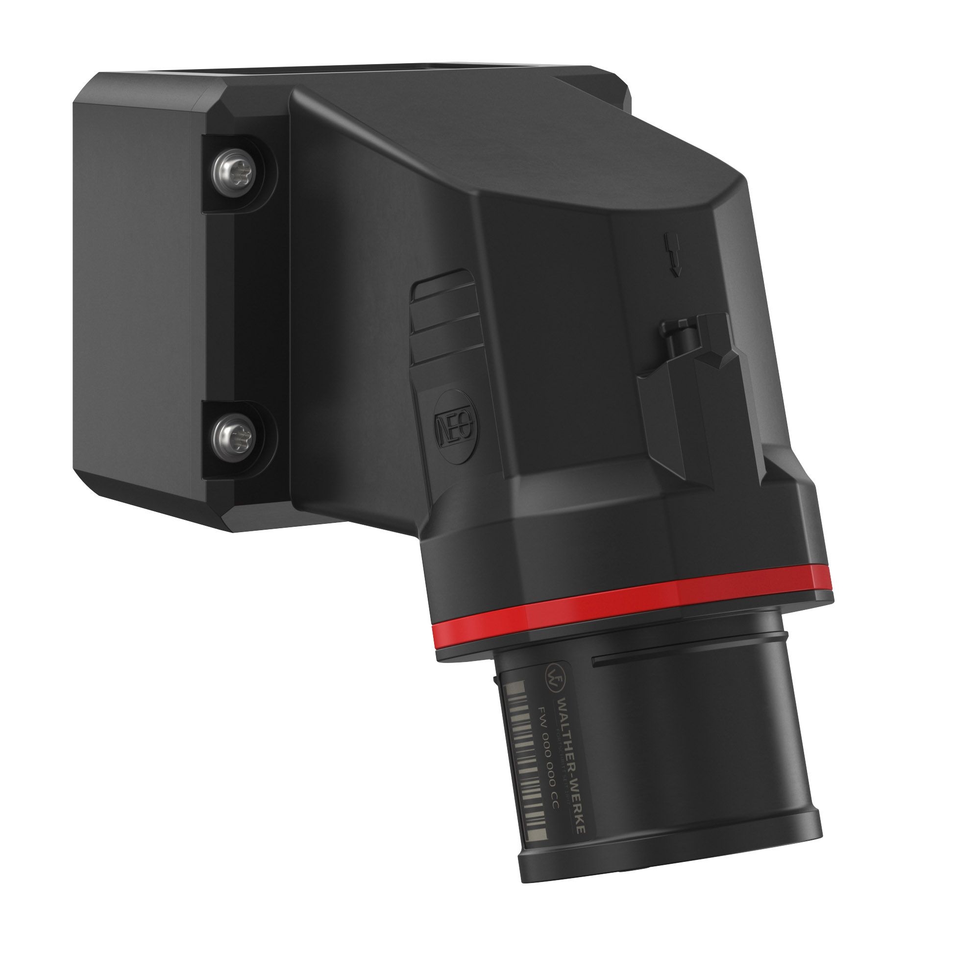Walther Werke FW714411CC CEE NEO Wandgerätestecker schräg 16A 4P 11h IP54 mit Käfigzugfeder-Technik und drehbarem Boden