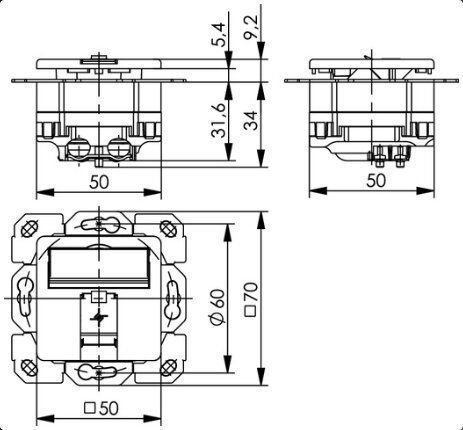 Telegärtner J00020A0505 Anschlussdose AMJ45 8 Cat.6A 1fach, mit Zentralplatte 50x50mm