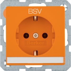 Berker 47506024 Schutzkontakt-Steckdose mit Aufdruck "BSV", Beschriftungsfeld und Steckklemmen Q.x orange samt