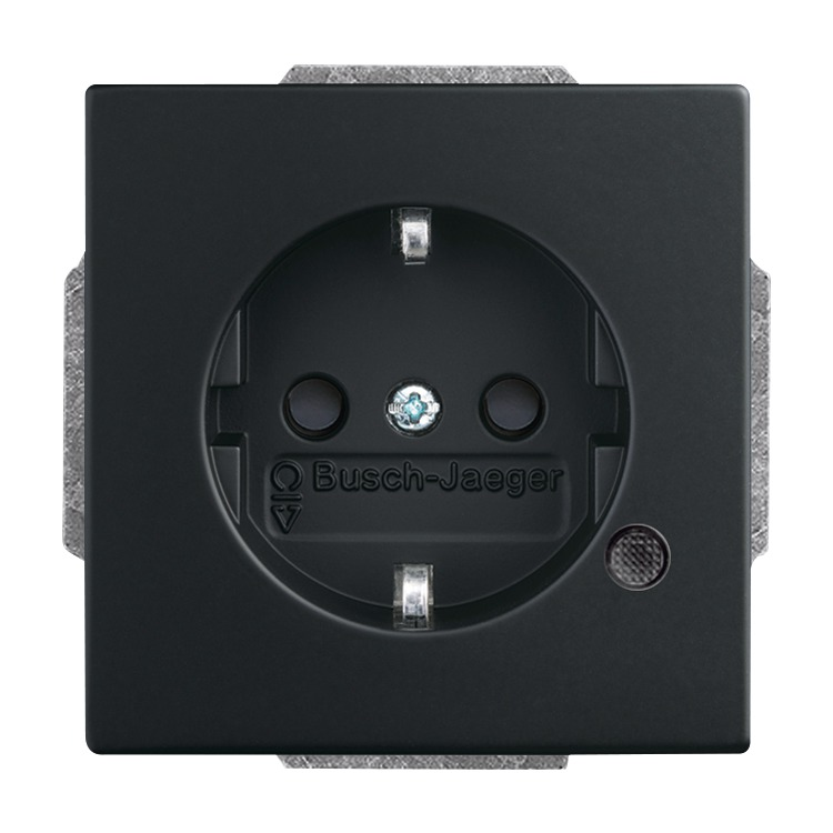 Busch-Jaeger 20 EUCBL-885 Schutzkontakt-Steckdose Safety+ mit LED-Kontrolllicht, mit erhöhtem Berührungsschutz, mit Befestigungskrallen, schwarz matt, Plattform 63