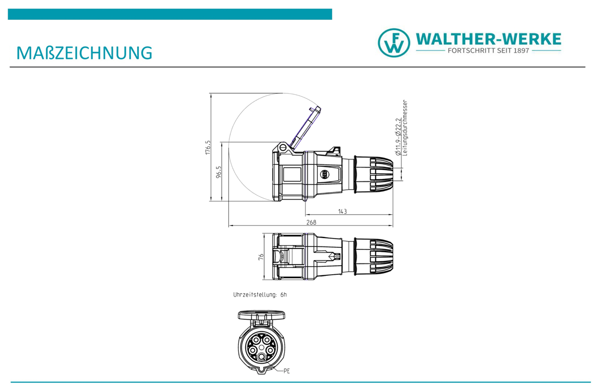 Walther Electric FW331506CC CEE NEO Kupplung Classic, 400V, 32A, 5P, 6h, IP54, 200/346V, mit Käfigzugfeder-Technik