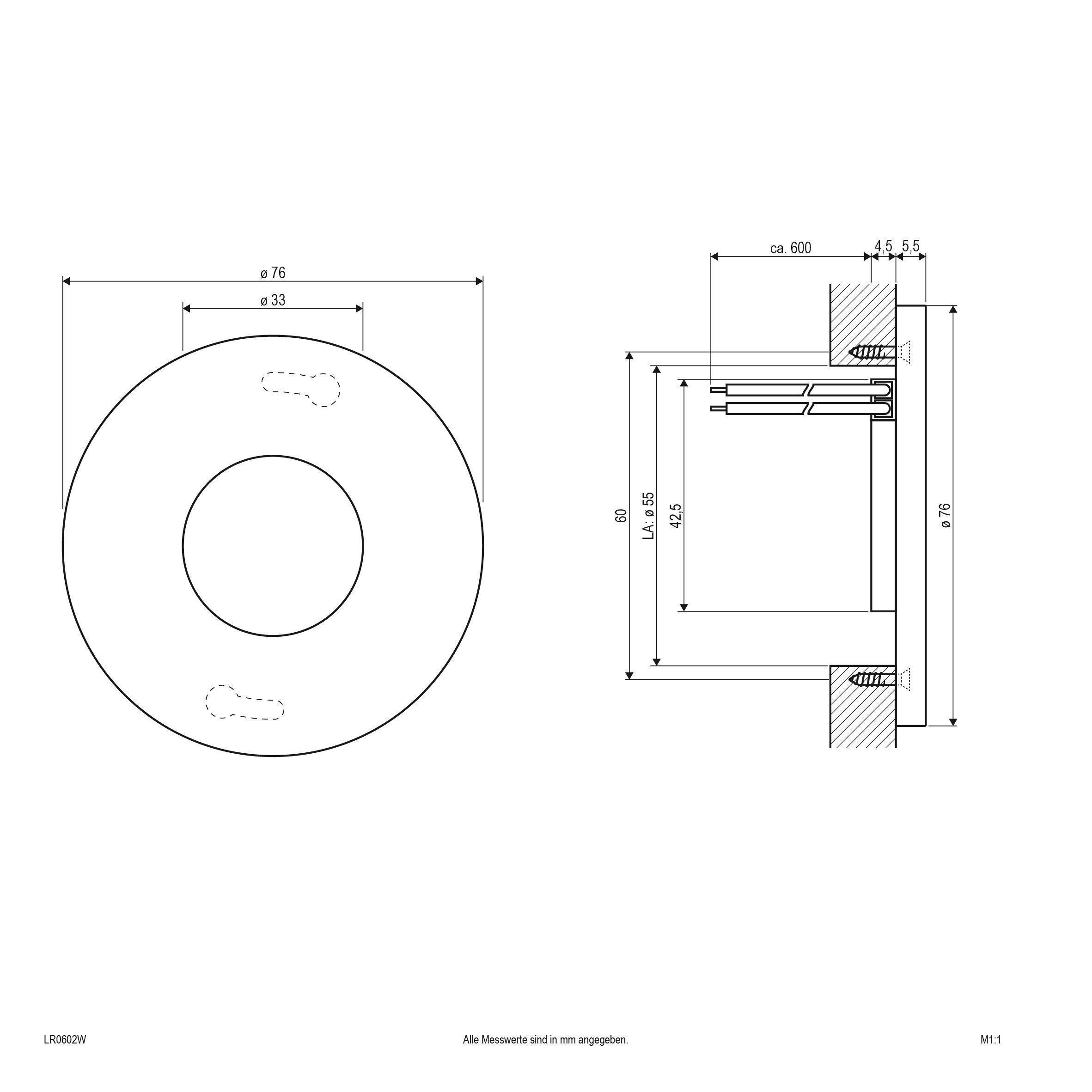 EVN LR0602W LED Einbauleuchte, 0,6W/32lm, warmweiß, IP44