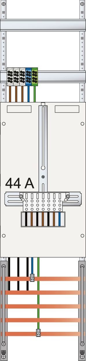 ABN Z17510D Zählerfeld 3Pkt, 1Z (44A), mit Klemmstein/ZSK, 5-polig, BxH 250x1050 mm
