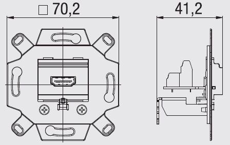 Rutenbeck 17010563 KM-HDMI Up 0 g HDMI-Anschlussdose, 1-fach, mit 20 Schraubkontakten, für handelsübliche TAE-Zentralstücke, abbrechbarer Tragring für Stegversion, grau