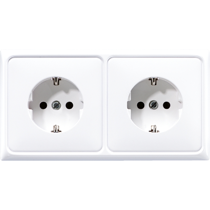 Jung CD522BFWW Kabelkanal-Schutzkontakt-Steckdose, 2-fach, 16 A 250 V ~, Thermoplast, Serie CD, alpinweiß