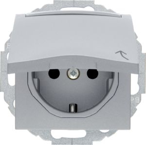 Berker 47461404 Schutzkontakt-Steckdose mit Klappdeckel, Beschriftungsfeld, erhöhtem Berührungsschutz, in 45°-Stufen variable Einbaulage, S.1/B.3/B.7, alu matt