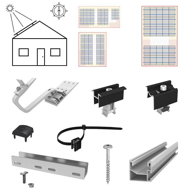 K2 E24-PV-SET3-UKS-25 Unterkonstruktions-Set Schrägdach für 25 Module (ca. 10-11 kWp)