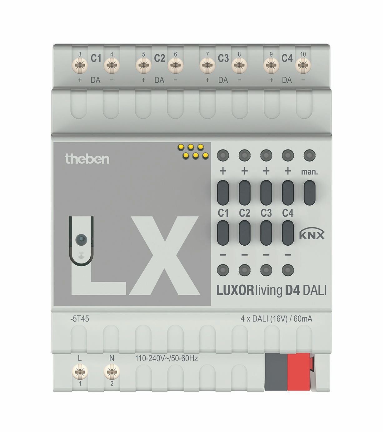 Theben 4800300 LUXORliving D4 DALI, 4-fach DALI-Aktor, Bis zu 30 DALI Betriebsgeräte pro Kanal, DALI-2