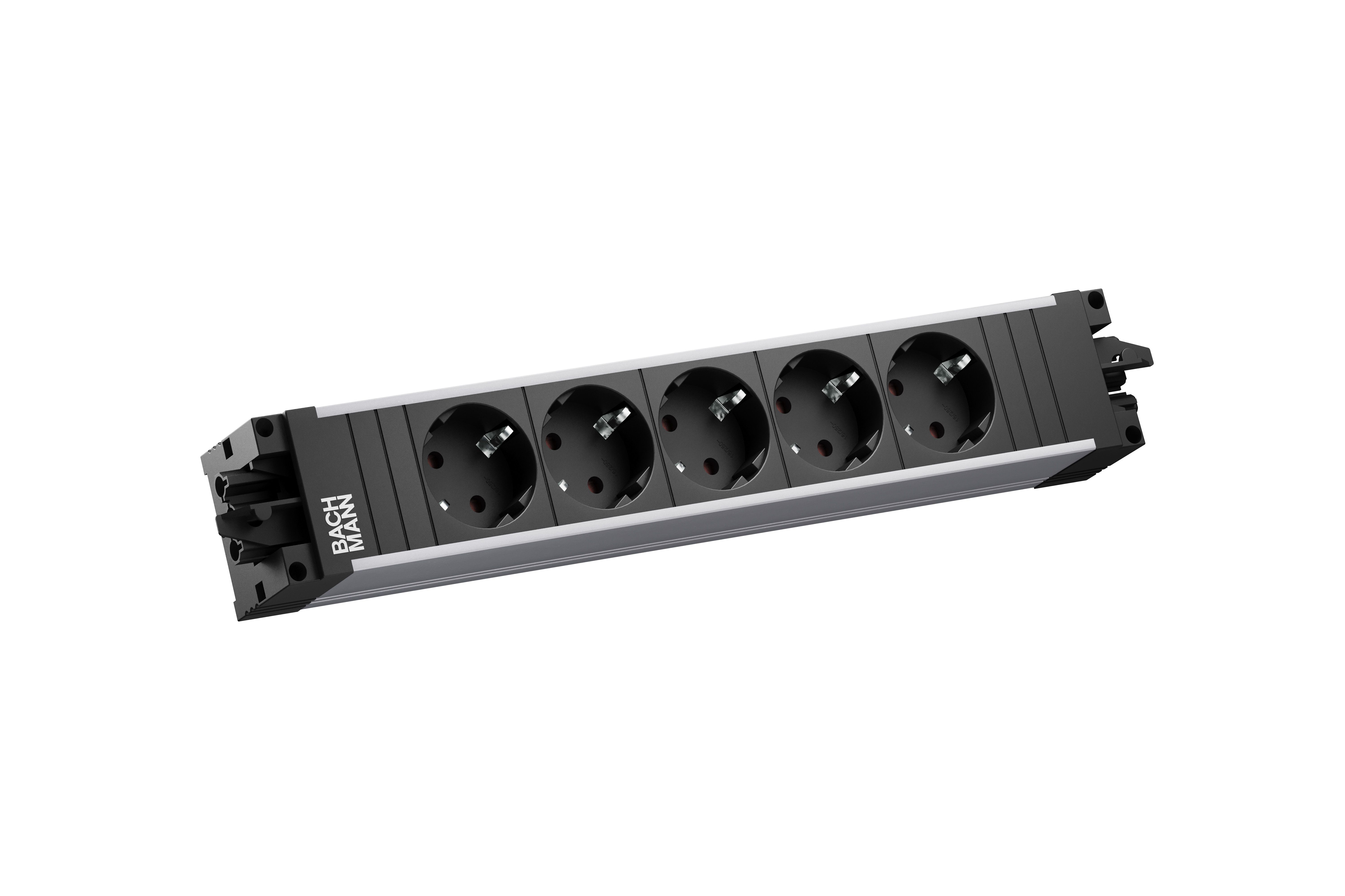 Bachmann 906.19145 Modulare Steckdosenleiste STEP ALU, 5x Schutzkontaktsteckdose, GST18, aluminium/schwarz