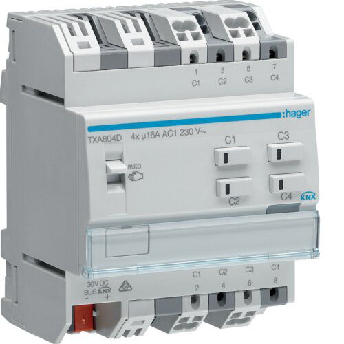 Hager TXA604D Schalt-/Jalousieaktor 4/2-fach KNX easy, 16A, C-Last