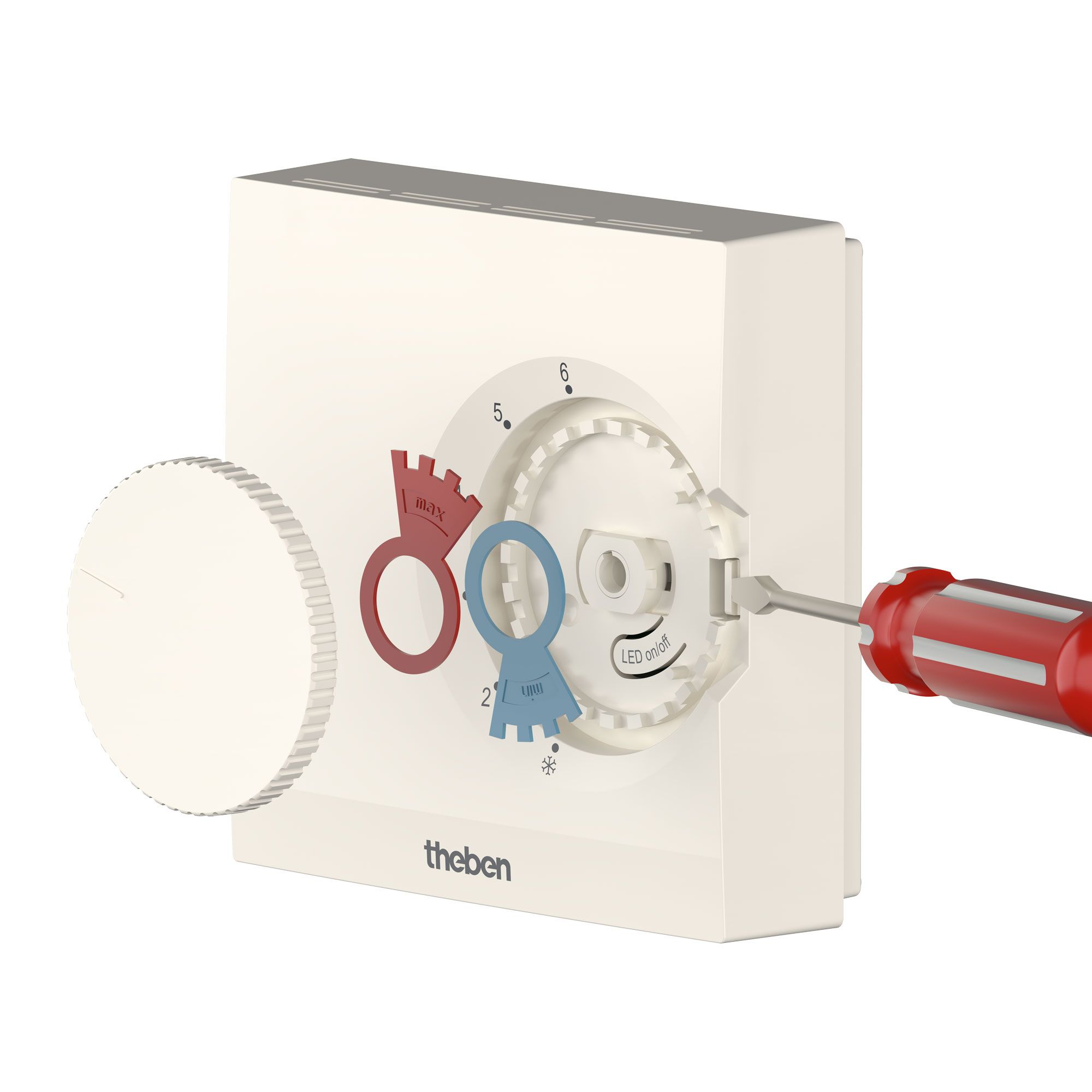 Theben 7010003 RAMSES 701 S Elektronischer Aufputz-Raumthermostat, Temperaturregelung über Stellrad, weiß