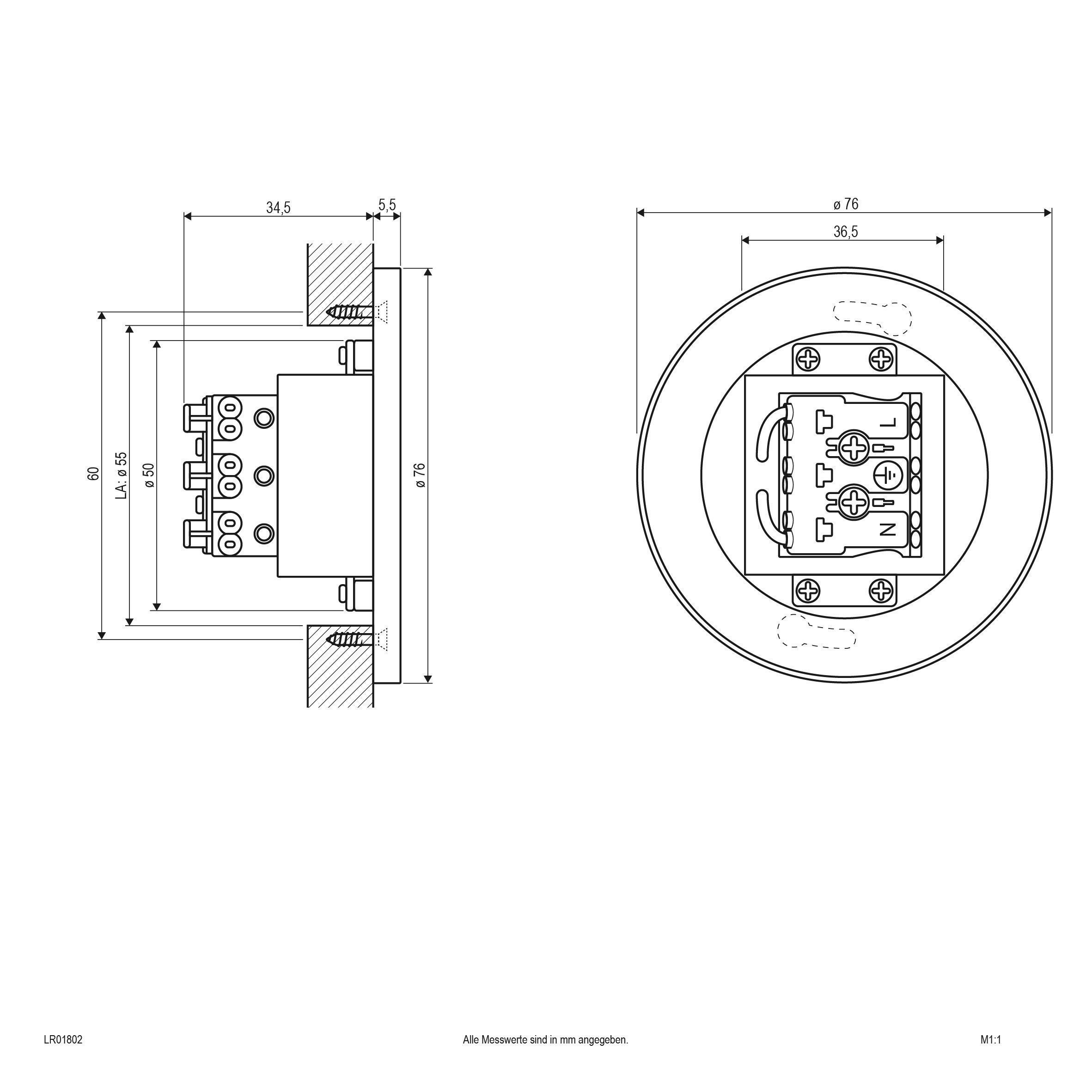 EVN LR01802 LED Wandeinbau IP44, 1,8W, 3000K, 55lm